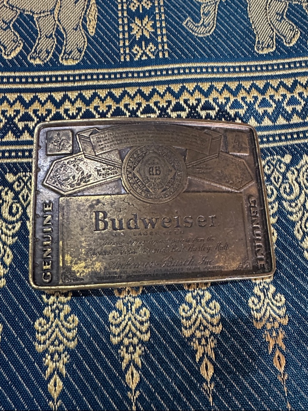 Budweiser Brass-Tone Rectangular Belt Buckle - Brown and Gold Tones
